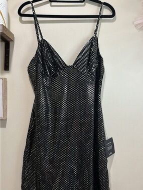 Lulu's Black Satin Mini Dress with Sequins